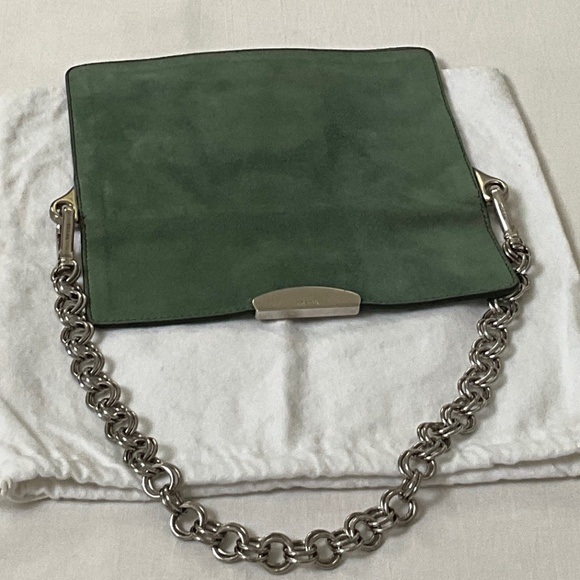 PRADA Camoscio Suede Metal Sound Bag Green - Picture 8 of 15